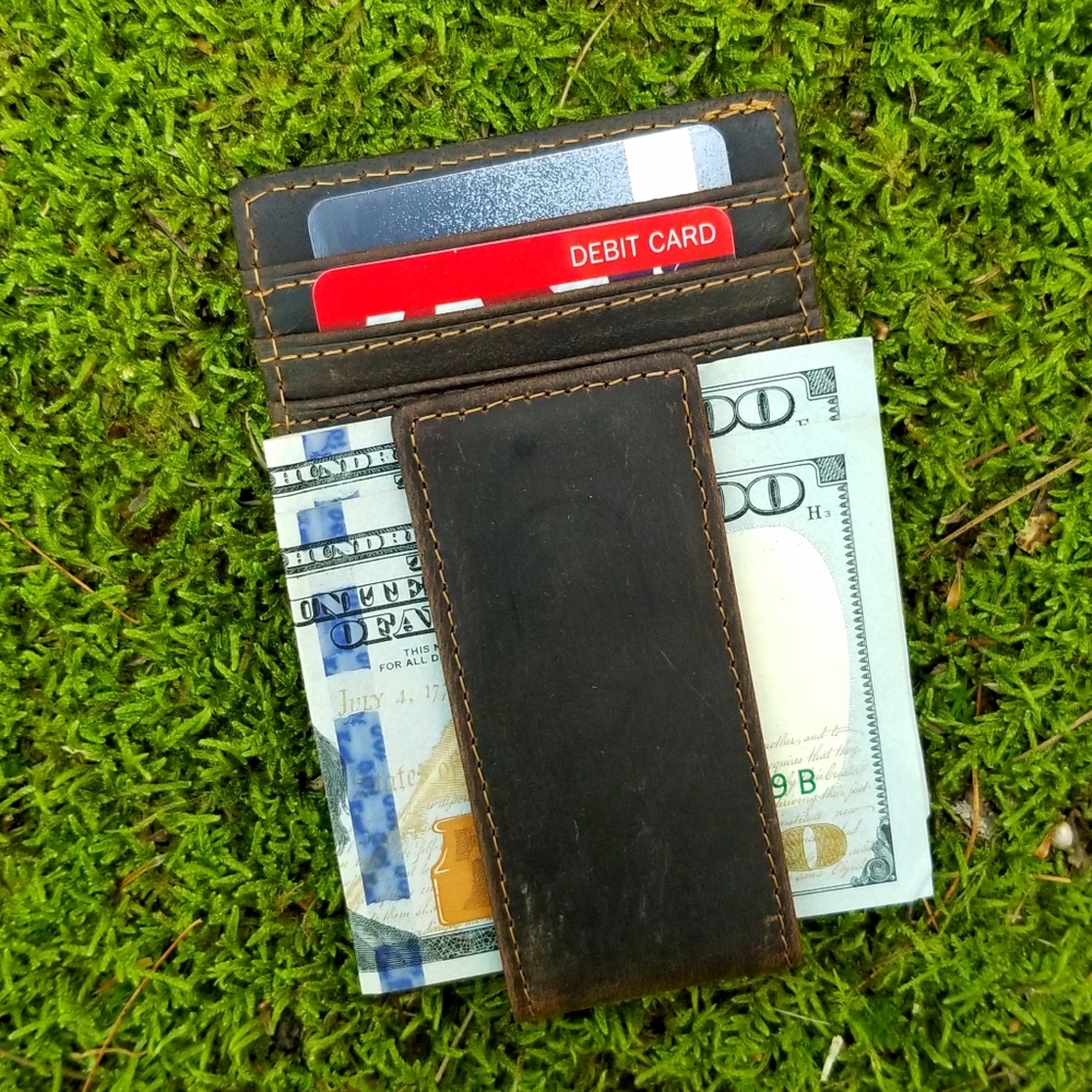 SOLD OUT! Genuine Leather Mens Money Clip ID Case - Picture 1 of 6